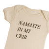 'Namaste in My Crib' onesie close up